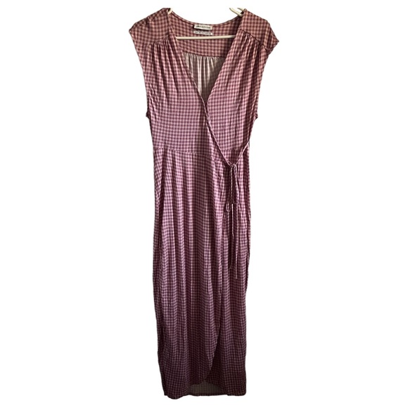 Urban Outfitters UO Zina Gingham Wrap Midi Dress Medium Women’s Purple - Picture 2 of 8